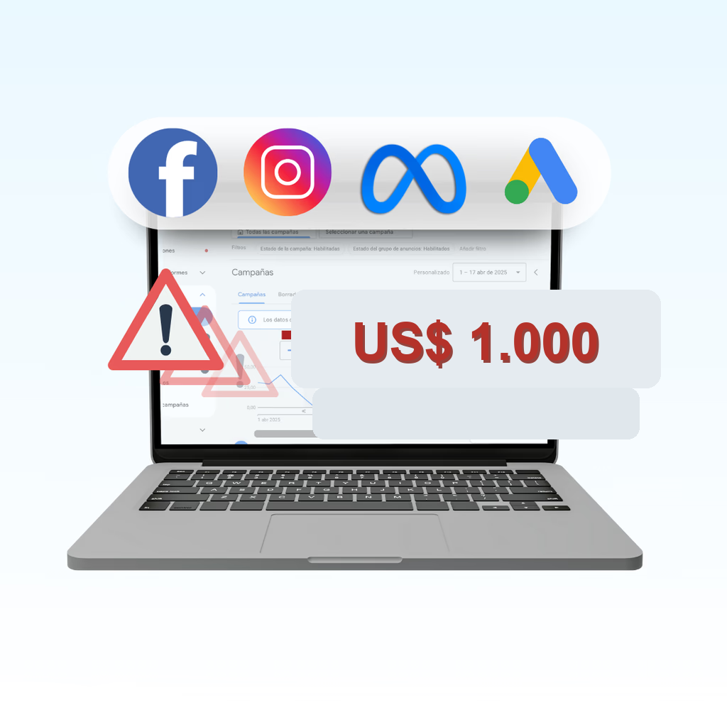 Panel de anuncios mostrando una pérdida de US$ 1.000 por falta de datos